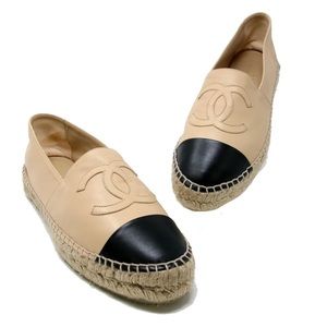 Chanel Beige + Black Espadrilles